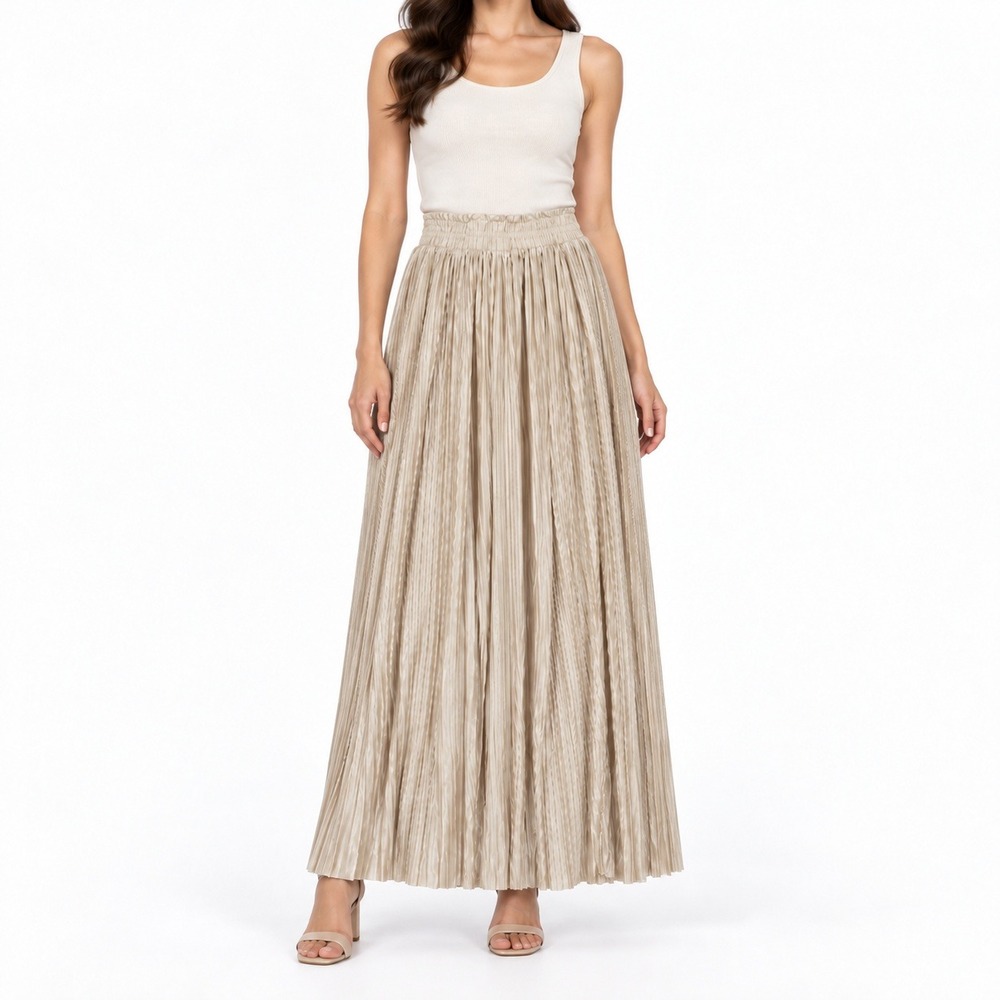 Halara Maxi Skirt Women XS Champagne Pleated Shimmer Elastic Waist 02626794 New